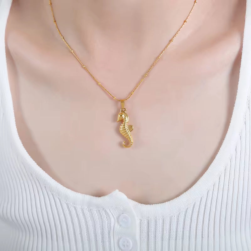 Plated 18K Gold Stainless Steel Ocean Summer Beach Style Jewelry Ocean Animal Seahorse Pendant Necklace My Store