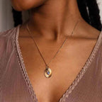 INS Style 18K Gold Plated Sunburst Earrings Stainless Steel Screw Zircon Paved Oval Pendant Necklace My Store