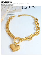 18K Gold Chunky Heart Curb Splicing Stainless Steel Smooth Double Layer Heart Chains Bracelet Women My Store