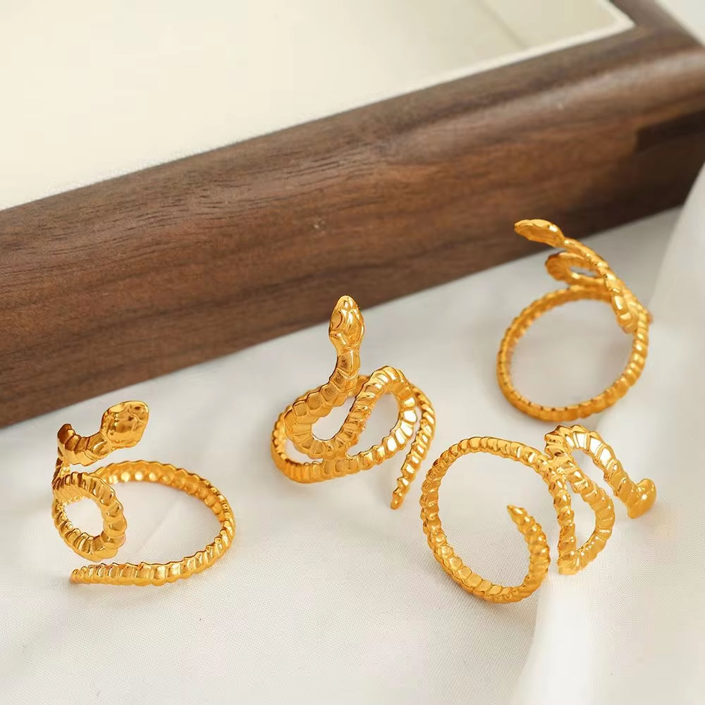 JEWELRY JZ38 Fashion Stainless Steel Alien Snake Style Ring Gold Plated 18K Open End Ring My Store