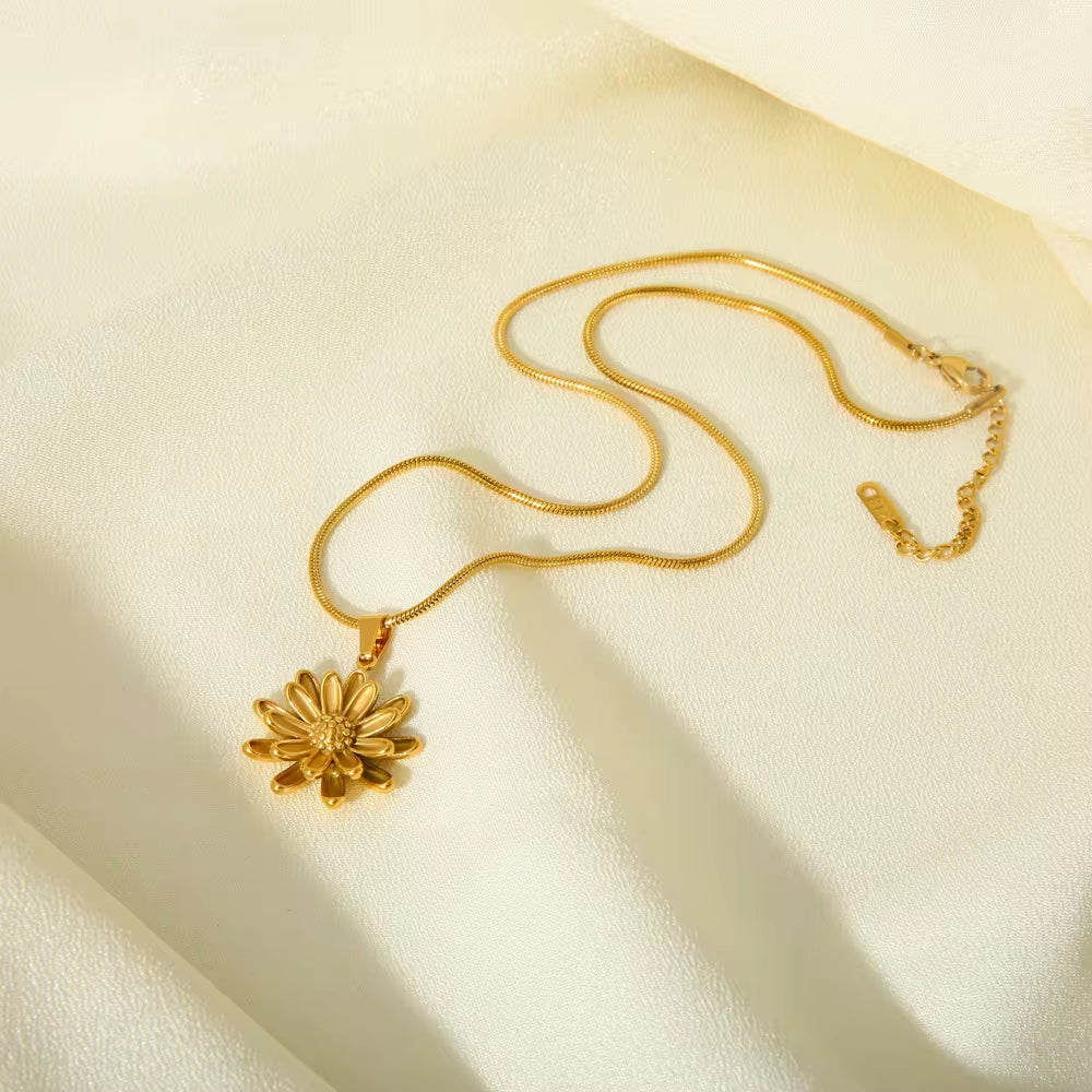 18K Gold Flower Necklace Stainless Steel Double Layer Gold Colors Daisy Flower Pendant Necklace for Women My Store