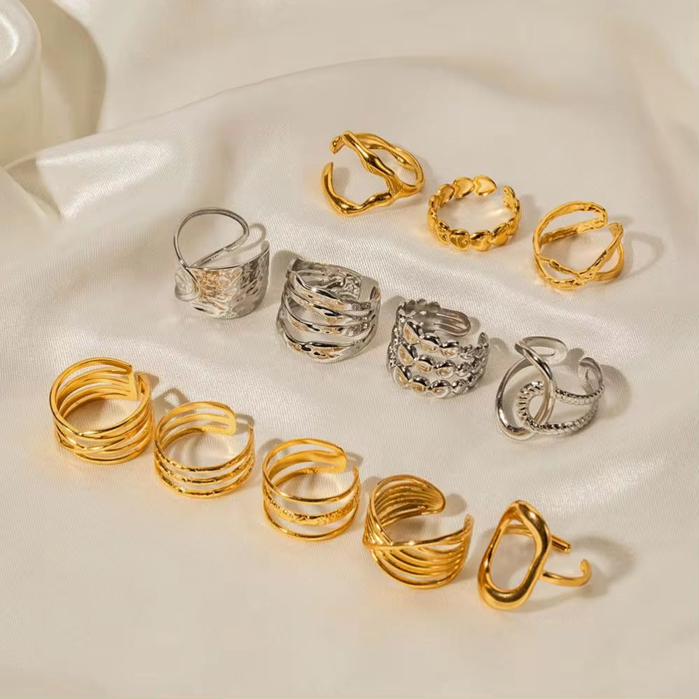 Simple Metally 18K PVD Gold Plated Stainless Steel Multi Layer Geometric Cross Open Adjustable Rings for Women My Store