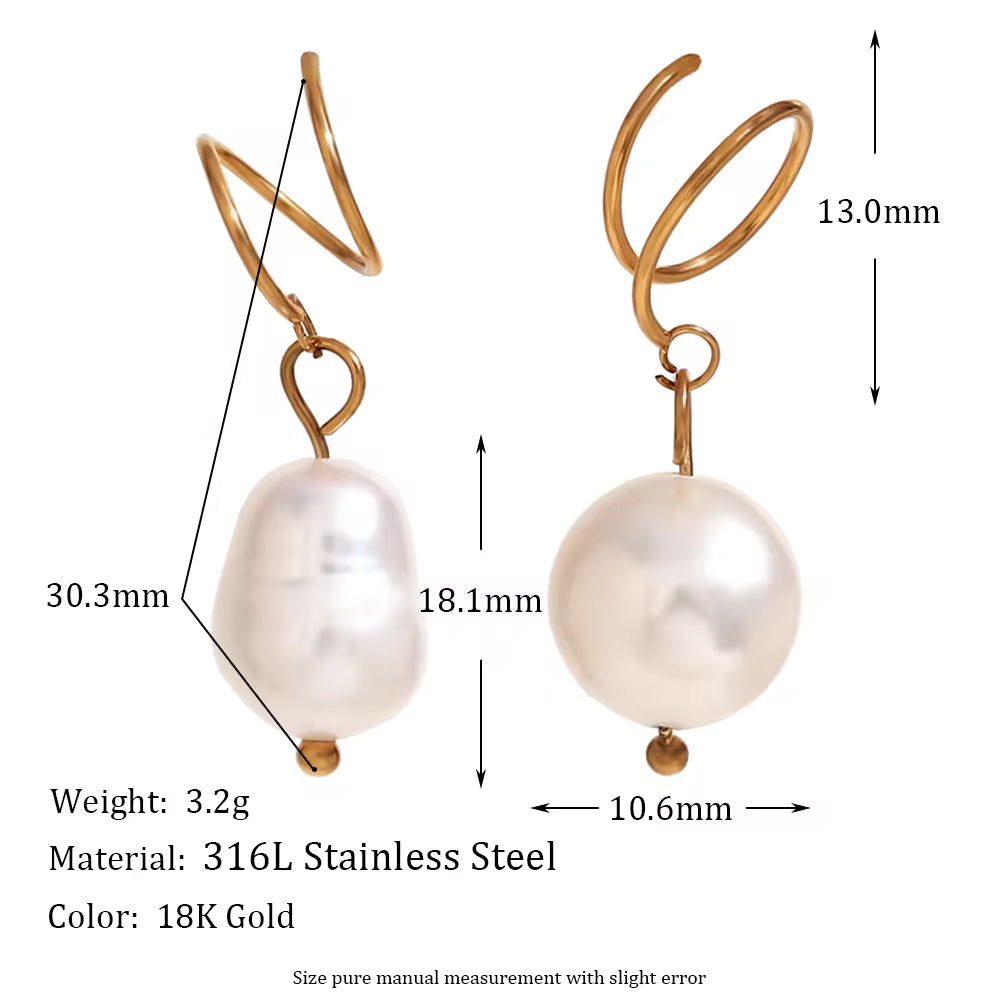 Fresh Water Pearl Drop Earrings Gold Plated Jewelry Winding Stainless Steel Earrings Women Luxury My Store