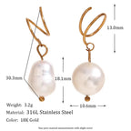 Fresh Water Pearl Drop Earrings Gold Plated Jewelry Winding Stainless Steel Earrings Women Luxury My Store