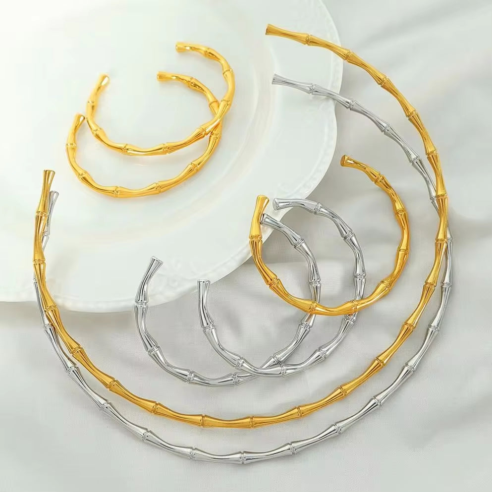 JEWELRY XL72-SZ58 Wholesale Thin Bamboo Open Collar Bangles Fashion Necklace Stainless Steel Plated 18K Gold My Store