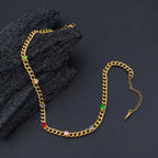 USENSEN 18K Gold Plated Stainless Steel Jewelry Colorful Zircon Cuban Chain Chokers Necklace Do Not Fade Emerald Necklaces My Store