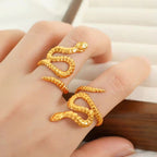 JEWELRY JZ38 Fashion Stainless Steel Alien Snake Style Ring Gold Plated 18K Open End Ring My Store