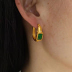 JEWELRY EH142 French Fashion Emerald Zirconia C-Shaped Earrings Stainless Steel Gold Plated 18K Earrings My Store