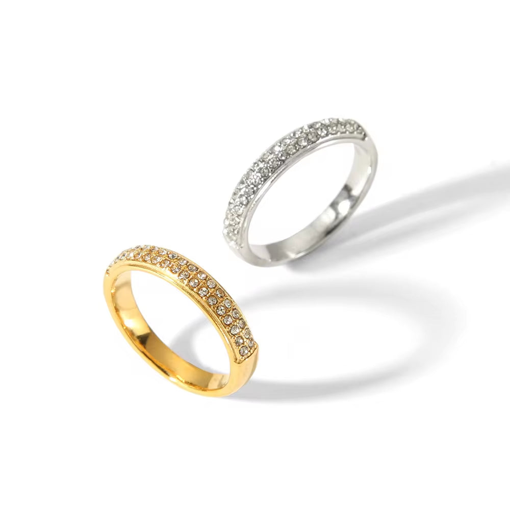 18K Gold Plated Cubic Zircon Stainless Steel Women Men Ring Waterproof Couple Ring for Lovers Hypoallergenic My Store