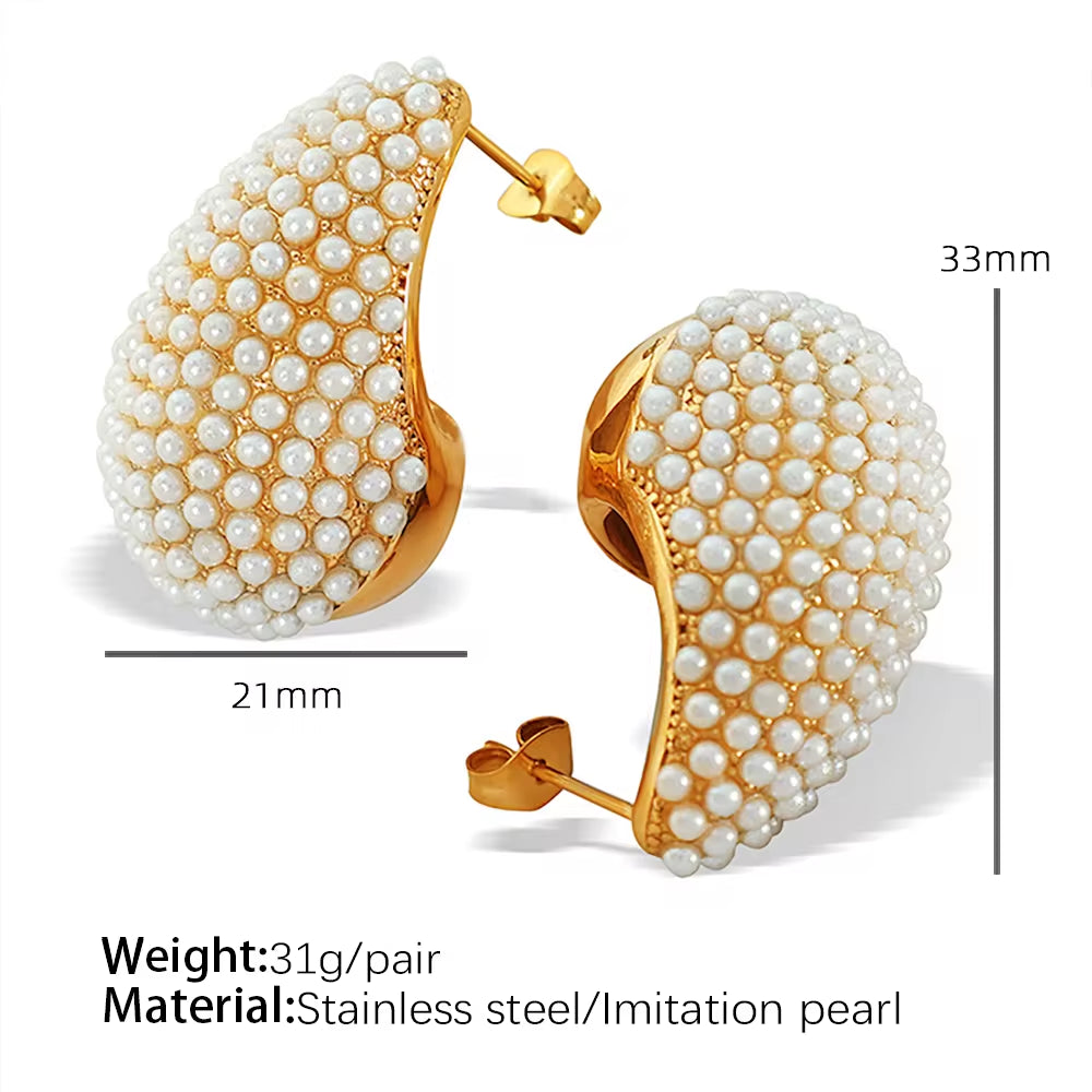 JEWELRY EH200-1 French Gold Large Teardrop Earrings Set Diamond Gum Bead Earrings Exaggerated Earrings My Store