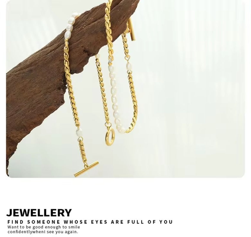 Fashion Jewelry Freshwater Pearl OT Buckle Bracelet Stainless Steel 18K Gold Plated Bracelet Women My Store