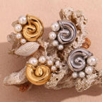 Fresh Water Pearl Winding Conch Stud Earrings Tarnish Free Jewelry Gold Plated Earrings Stainless Steel Jewelry My Store