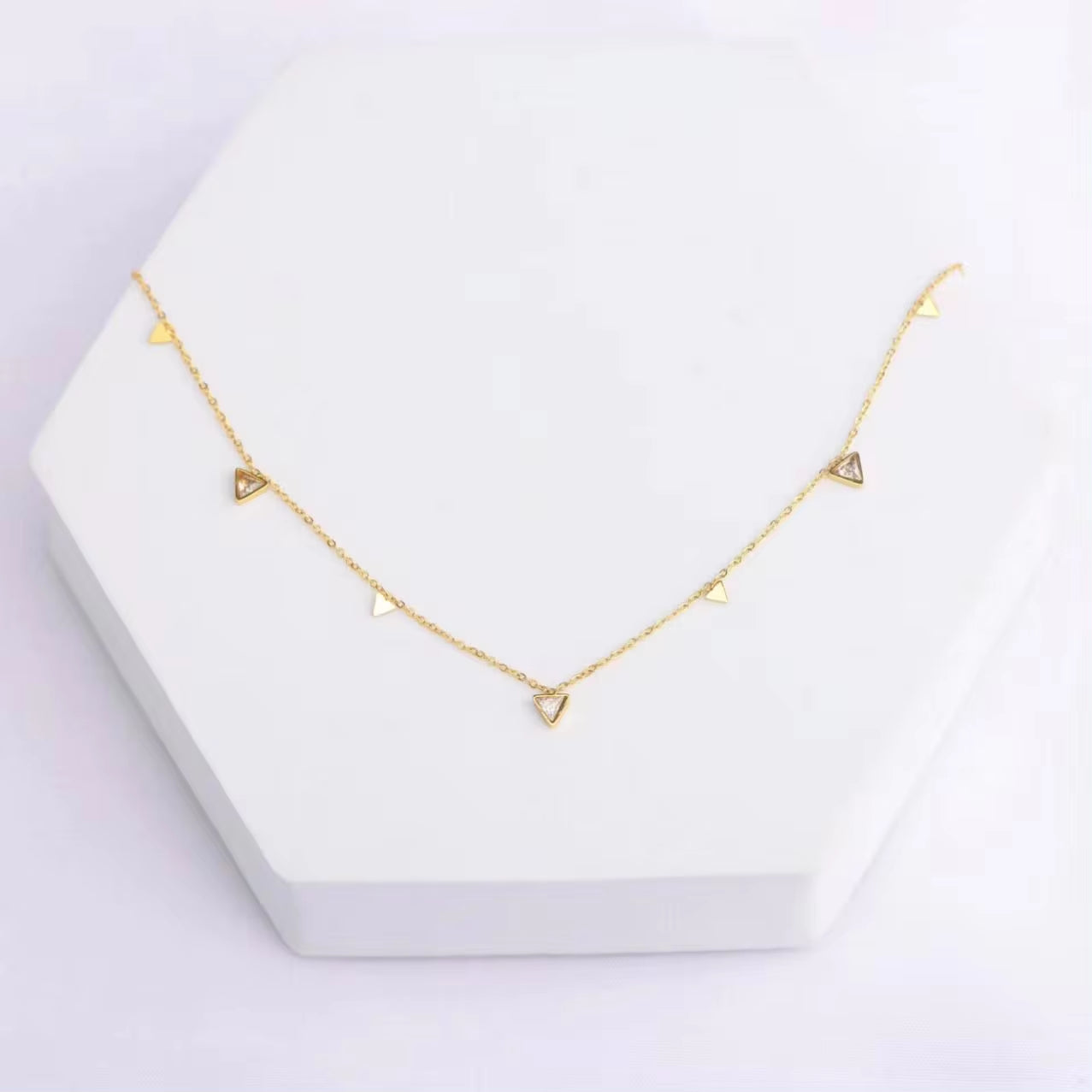 18K Pvd Gold Plated Water Drop Zirconia Dot Triangle Square Pendant Necklace Stainless Steel Tarnish Free Jewelry FJN0171N My Store