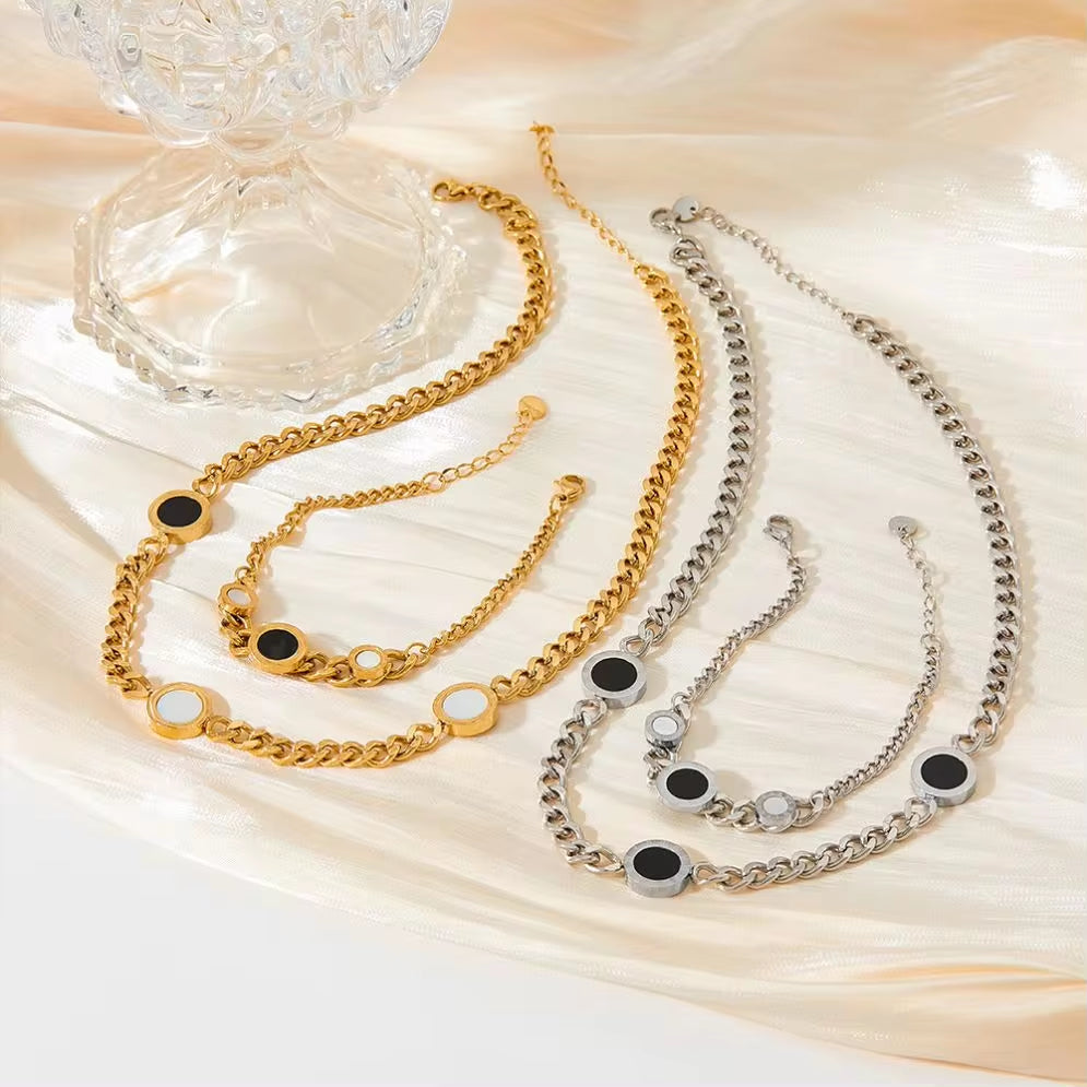 Shell Black White Cuban Chain Necklace Fashion Stainless Steel Jewelry for Women My Store