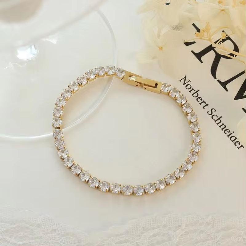 Waterproof Jewelry Stainless Steel 18K Gold Plated Tennis Gypsophila CZ Cubic Zirconia Bracelets Ladies My Store