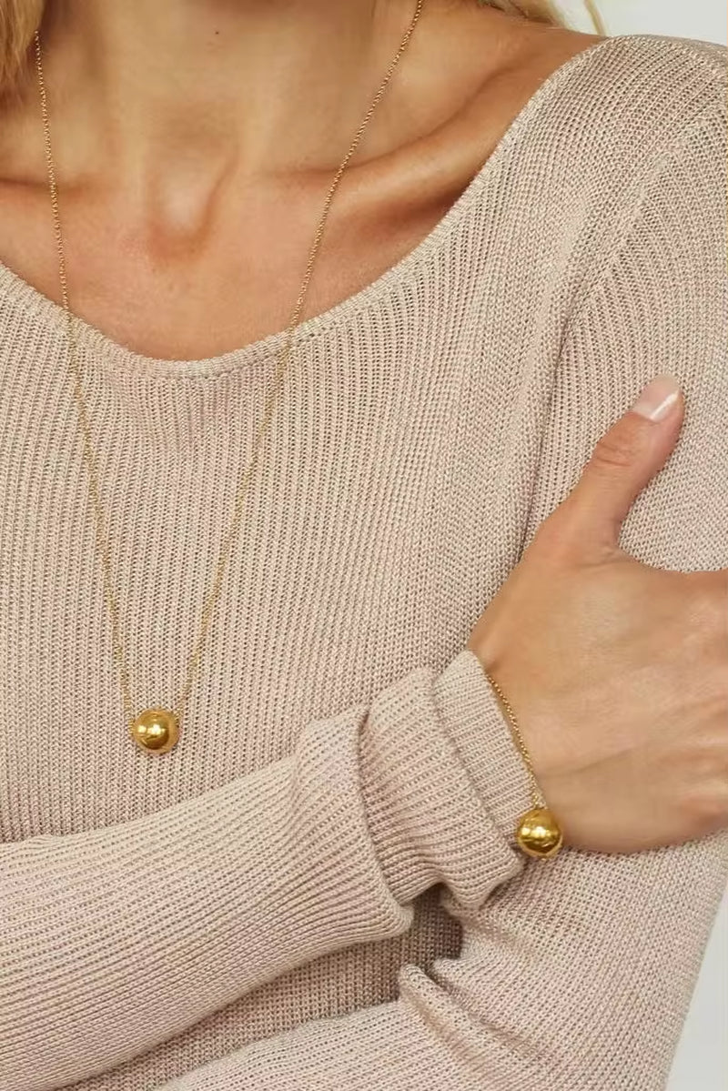 Drop Shipping Ins Ball Pendant Ring Earrings Necklace Stainless Steel Gold Plated Jewelry Accessories Set for Women My Store