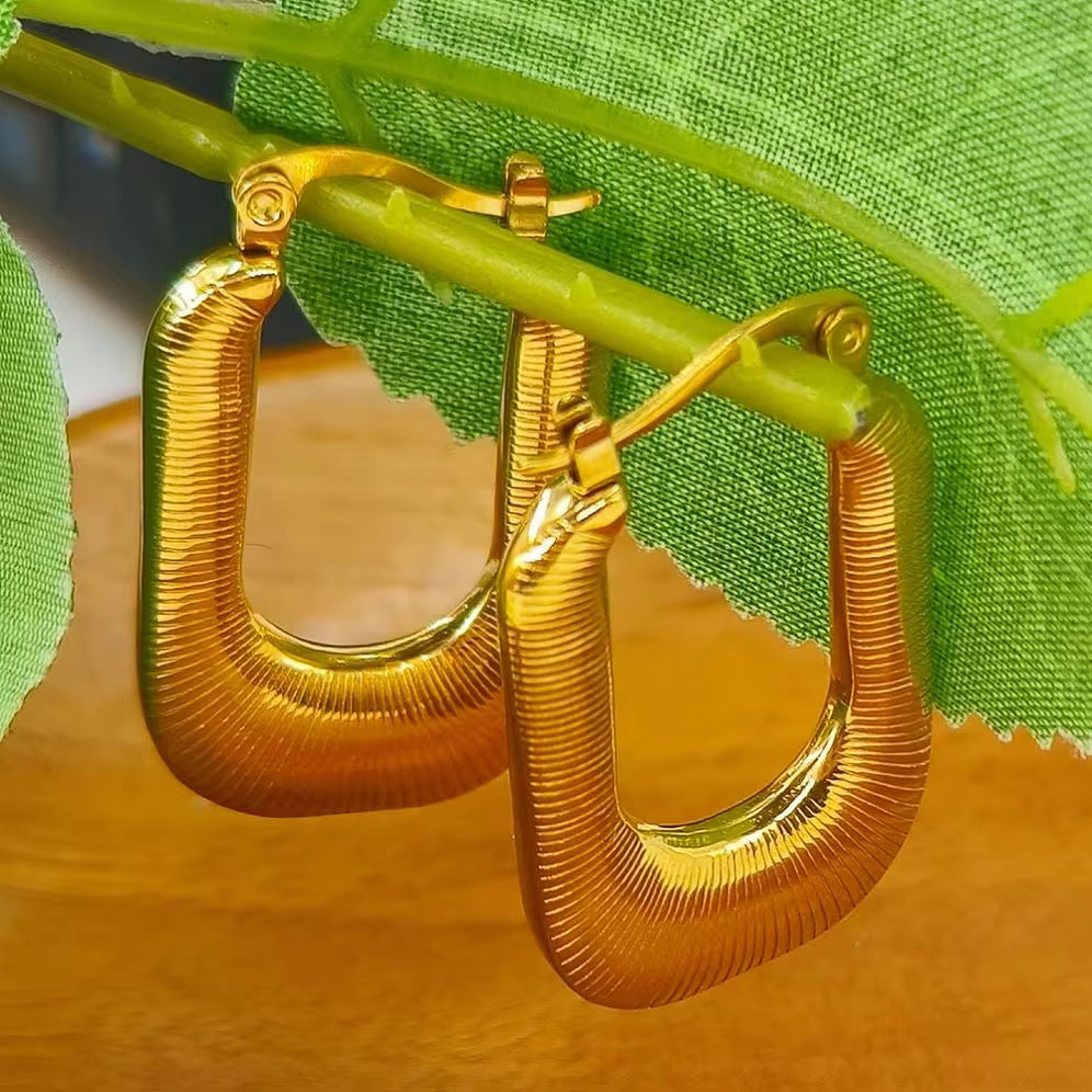 Square Chunky Hoop Earrings Letter Huggies 18K Gold Plated Earrings Delicate Minimalist Stainless Steel Jewelry 2024 My Store