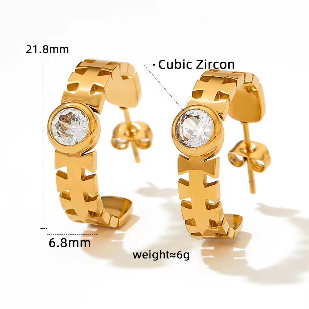 Wholesale Tarnish Free Jewelry 18K Gold Plated Stainless Steel Hook Earrings Colorful Cz Crystal Hoop Earrings for Women My Store