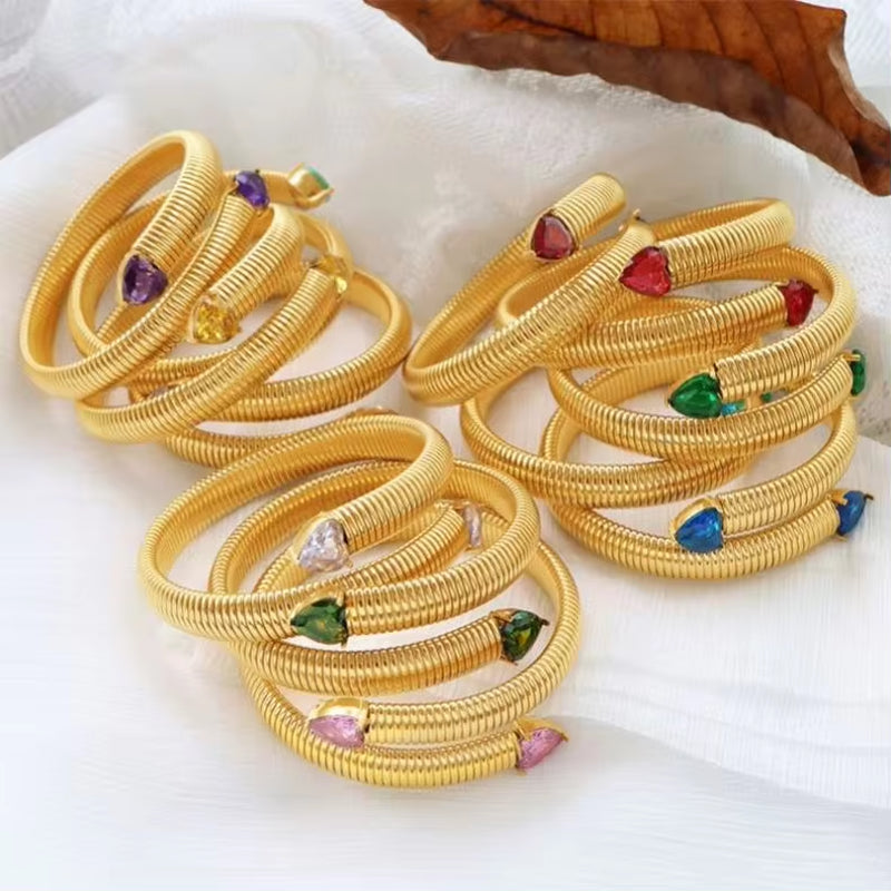 JEWELRY SZ17 Fashion Heart Bracelet Fashion Snake Bone Stretch Bracelet Stainless Steel Gold Plated Bangle My Store