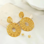 JEWELRY EH207 French Vintage Earrings 18K Gold Plated Hollowed Out Disc Earrings Fashion Hoop Earrings My Store