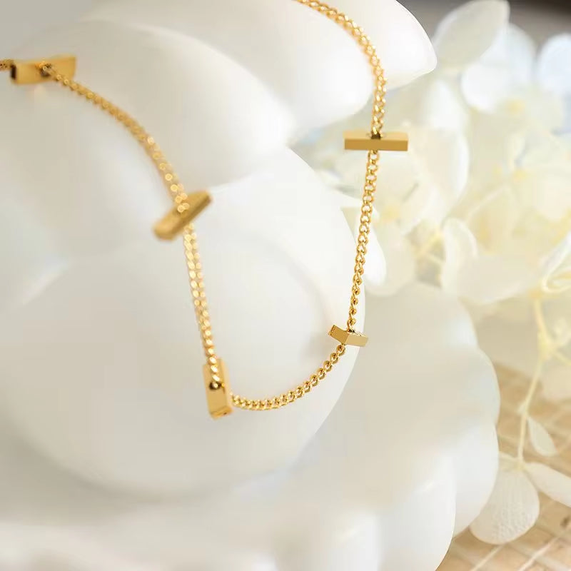 Polished 18K Gold Titanium Steel Chains Waterproof Long Bar Stainless Steel Bracelet Jewelry for Women Ladies My Store