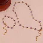 Purple Crystal Choker Gemstone Beaded Gold Plated Necklace Stainless Steel Jewelry Valentines Day Gift 2024 My Store
