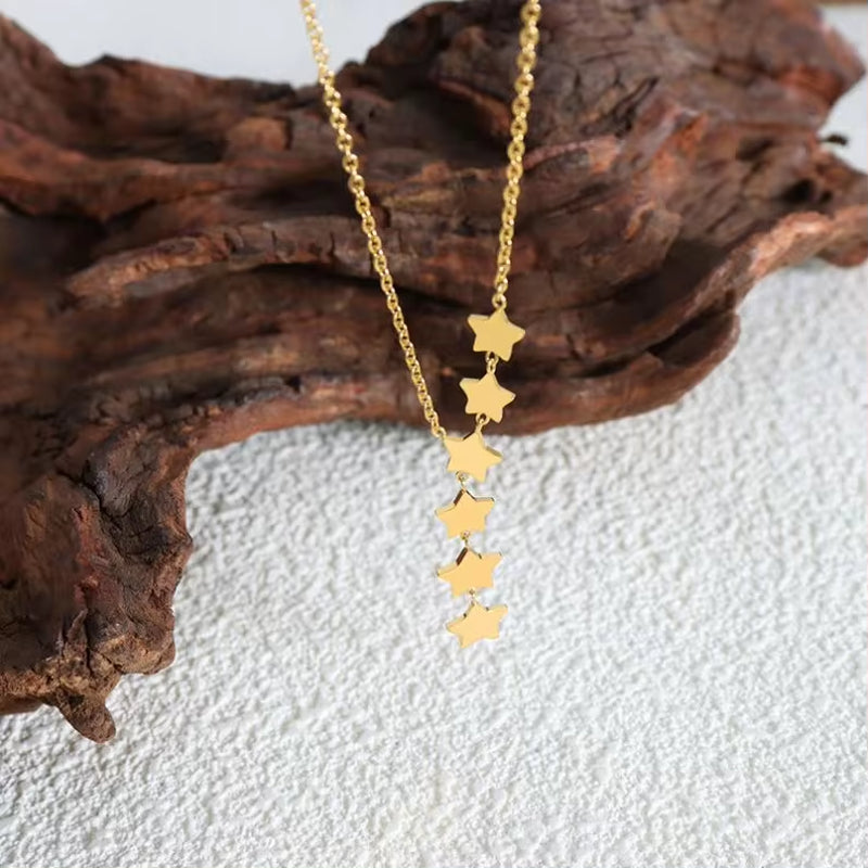 Korean Sweet Gold Plated Star Tassel Charm Pendant Light Luxury Titanium Steel Collarbone Necklace for Women My Store