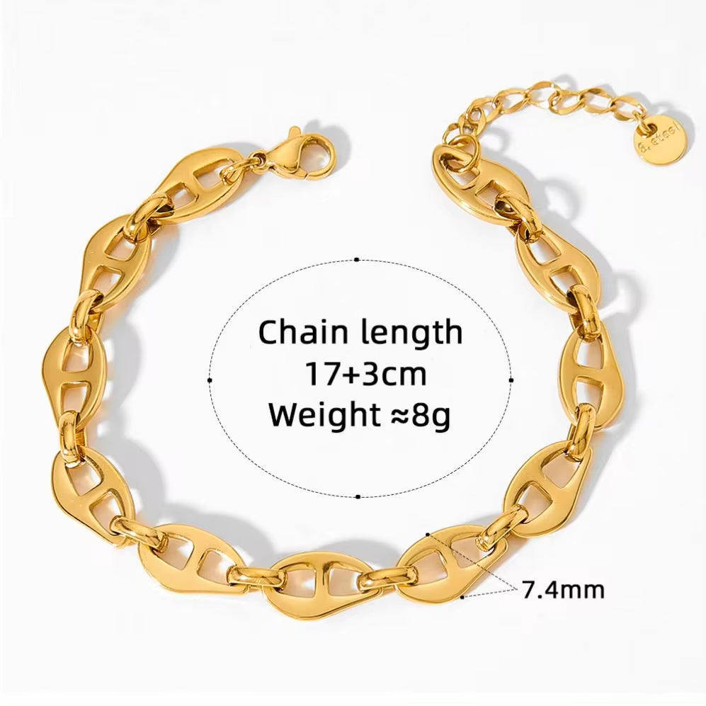 Ins Fashion Gold Plated Stainless Steel Pig Nose Designer Necklace Bracelet Jewelry Set for Women My Store