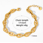 Ins Fashion Gold Plated Stainless Steel Pig Nose Designer Necklace Bracelet Jewelry Set for Women My Store