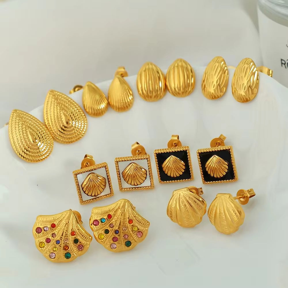 JEWELRY Fashionable Elegant Stainless Steel Metal Earrings Premium Feeling Shell Earrings for Women My Store