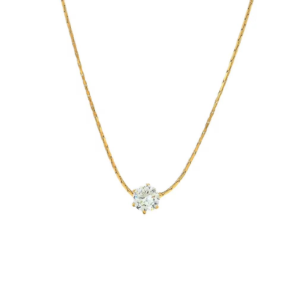 Waterproof Brilliant Solitaire Cubic Zirconia Pendant Necklace Ins 18K Gold Plated Diamond Stainless Steel Necklace Jewelry My Store