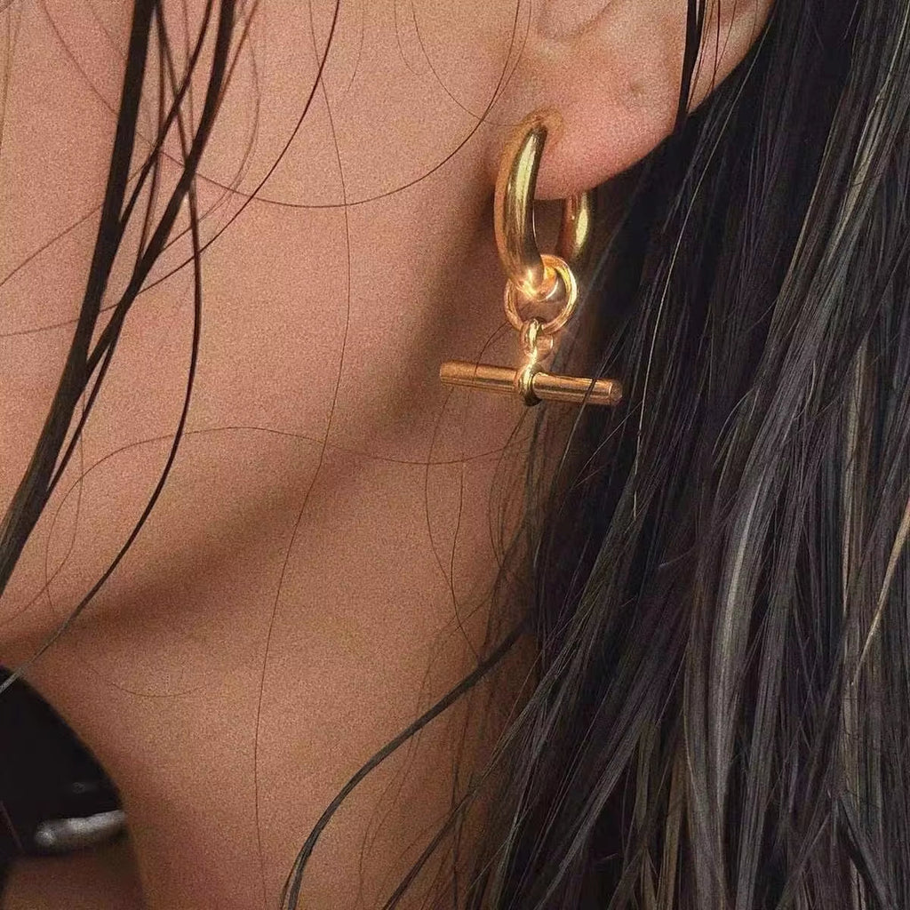 Fashion 18K Gold-Plated Stainless Steel T-Bar Pendant Earrings Women'S Fashion Earing Accessories Jewelry Making My Store