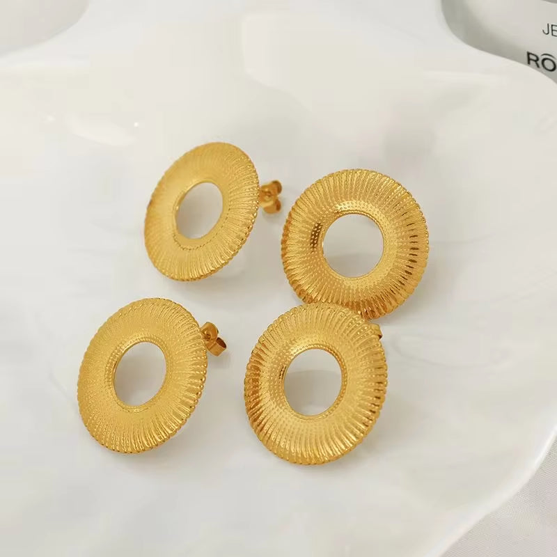 JEWELRY EH176 Exaggerated Titanium Steel Stainless Steel 18K Line Radial Design Circle Earrings for Women My Store