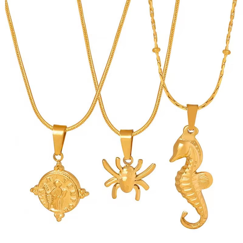 Plated 18K Gold Stainless Steel Ocean Summer Beach Style Jewelry Ocean Animal Seahorse Pendant Necklace My Store