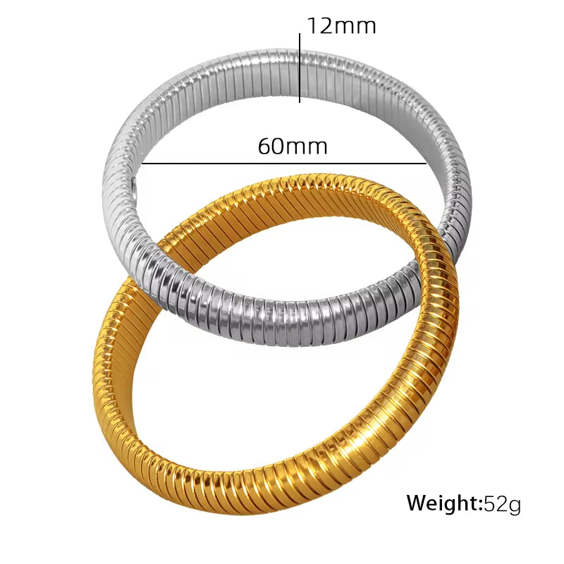 JEWELRY Fashion Stainless Steel Wide Face Bracelet Trendy Color Blocking Bracelet Stretchy Snake Bone for Women My Store