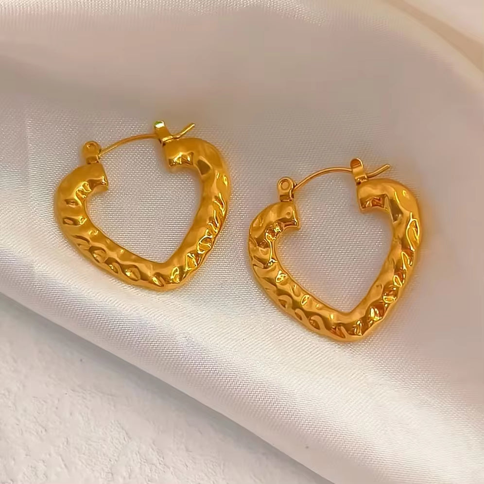 Hot Sale Hip Hops Embossed Texture Geometric Clip on Earrings Trendy Gold Plated Large Heart Rectangular Hoop Earrings F My Store
