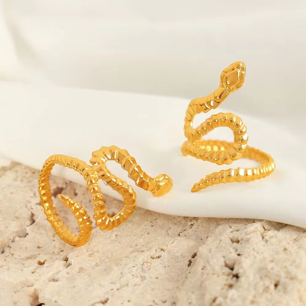 JEWELRY JZ38 Fashion Stainless Steel Alien Snake Style Ring Gold Plated 18K Open End Ring My Store