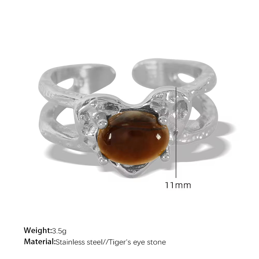 JEWELRY JZ17-8 2024 Vintage Heart Ring Tiger Eye Turquoise Ring Stainless Steel Ring My Store