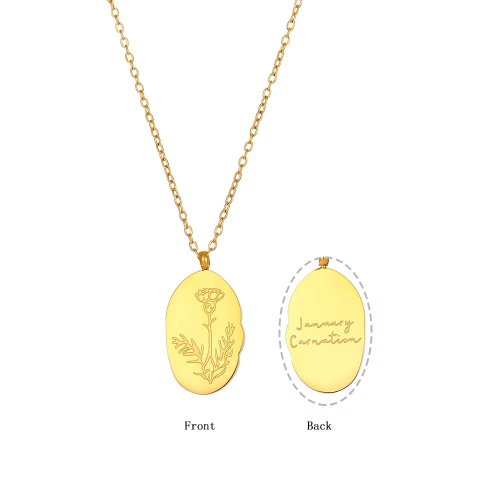 Trendy Month Flower Design 18K Gold Plated 12 Birthstone Pendant Necklace Tarnish Free Jewelry in Stainless Steel My Store