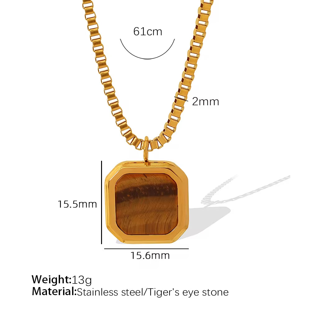 JEWELRY XL96-8 Hot Sale Tiger Eye Lapis Lazuli Onyx Geometric Square Pendant Necklace Niche Design Light Luxury My Store