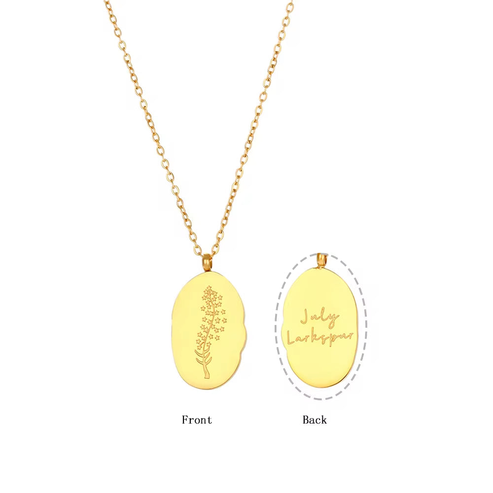 Trendy Month Flower Design 18K Gold Plated 12 Birthstone Pendant Necklace Tarnish Free Jewelry in Stainless Steel My Store