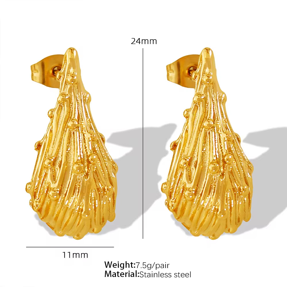 JEWELRY EH234 French Fashion Hollowed Out Water Drops Pleated Texture Stud Earrings Colour Retention Earrings My Store