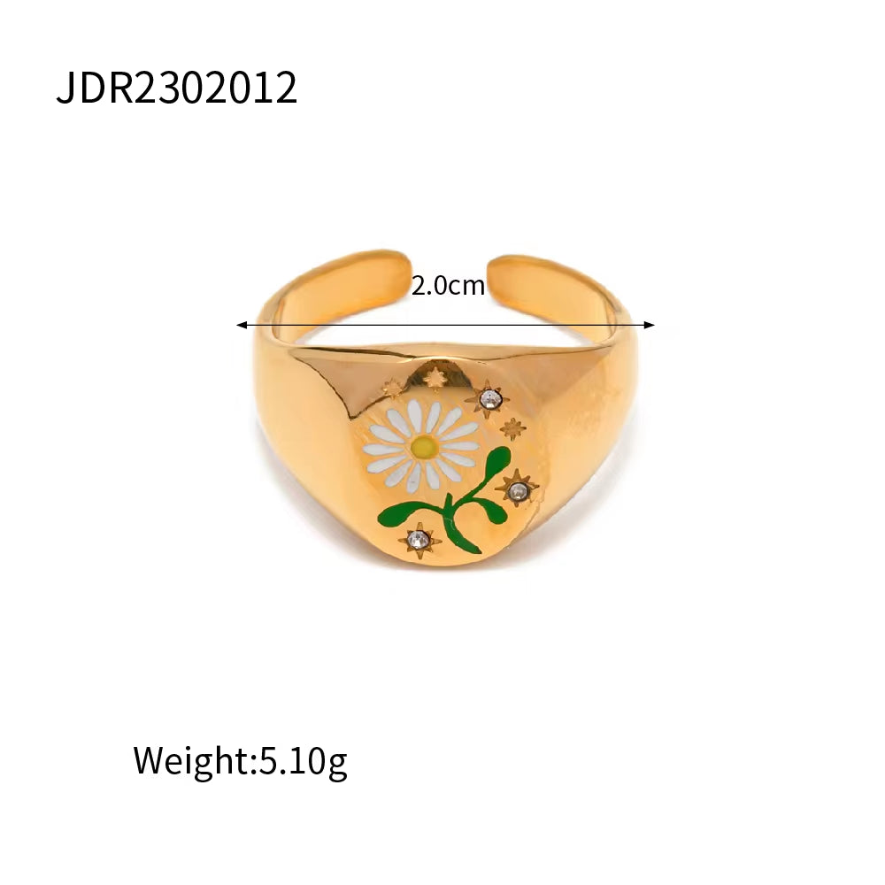 Spring Collections 18K Gold Plated Flower Tree Animal Pattern Rings Set Jewelry Fashion Colorful Oil Drop Ring My Store