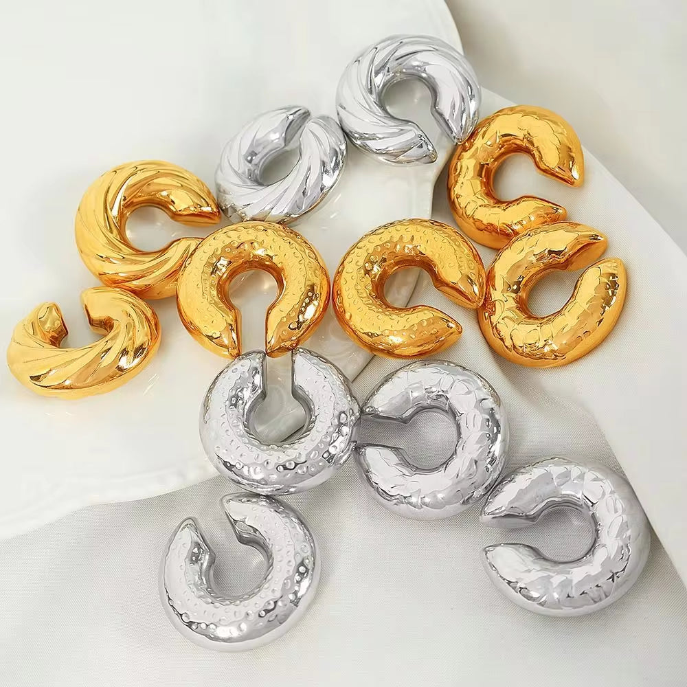 JEWELRY French Ear Bone Clip Stainless Steel Textured Gold Plated Earrings for Women My Store