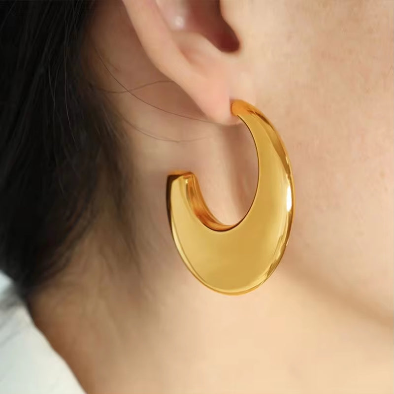 JEWELRY EH183 18K Gold Plated Oval Geometric Earrings Fashionable Temperament Women'S C-Shaped Earrings My Store