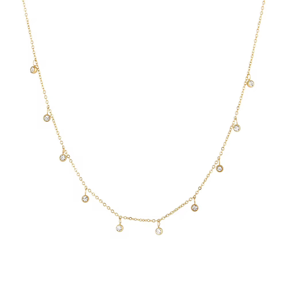 Waterproof Shining Dangle Colorful Diamond Cz Stainless Steel 18K Gold Rhinestone Choker Necklace My Store