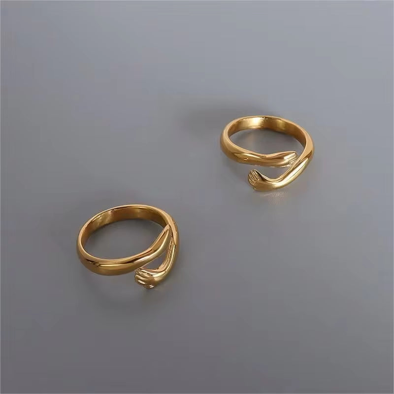 18K Gold Plated Cute Hand Hug Stainless Steel Embrace Hug Finger Open Ring Women My Store