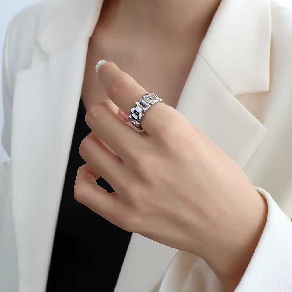 Tongling Stainless Steel High Texture Watch Chain Ring 18K Gold Ladies Index Finger Rings Titanium Jewelry My Store