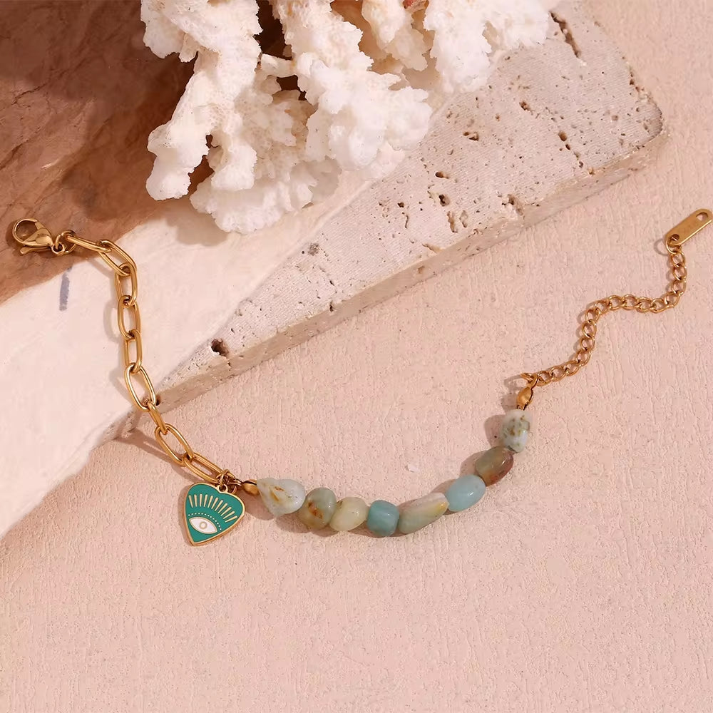 Splicing Amazonite Evil Eye Jewelry Gold Plated Charm Necklace Gold Plated Gemstone Jewelry Stainless Steel My Store