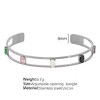 JEWELRY SZ14 New Vintage Premium Feeling Stainless Steel Bracelet Open Set Zirconia Bangle My Store